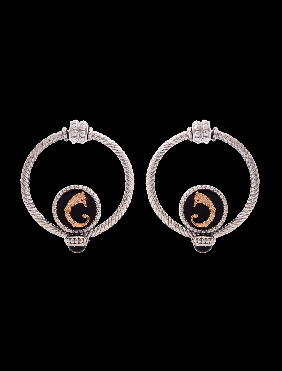 Orecchini Doppio cerchio drago Neri