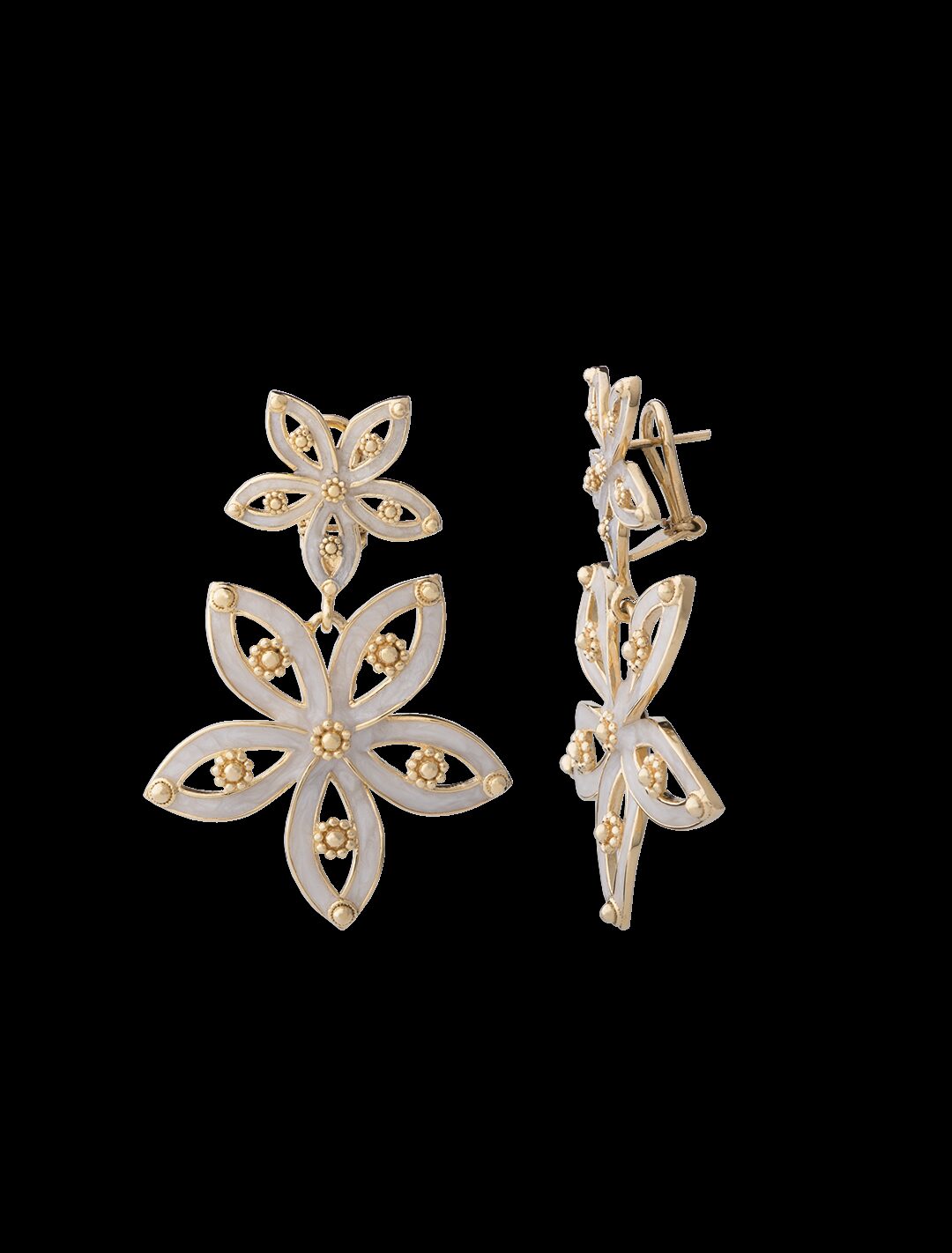 Orecchini Royale polvere di perle degradé doppio fiore