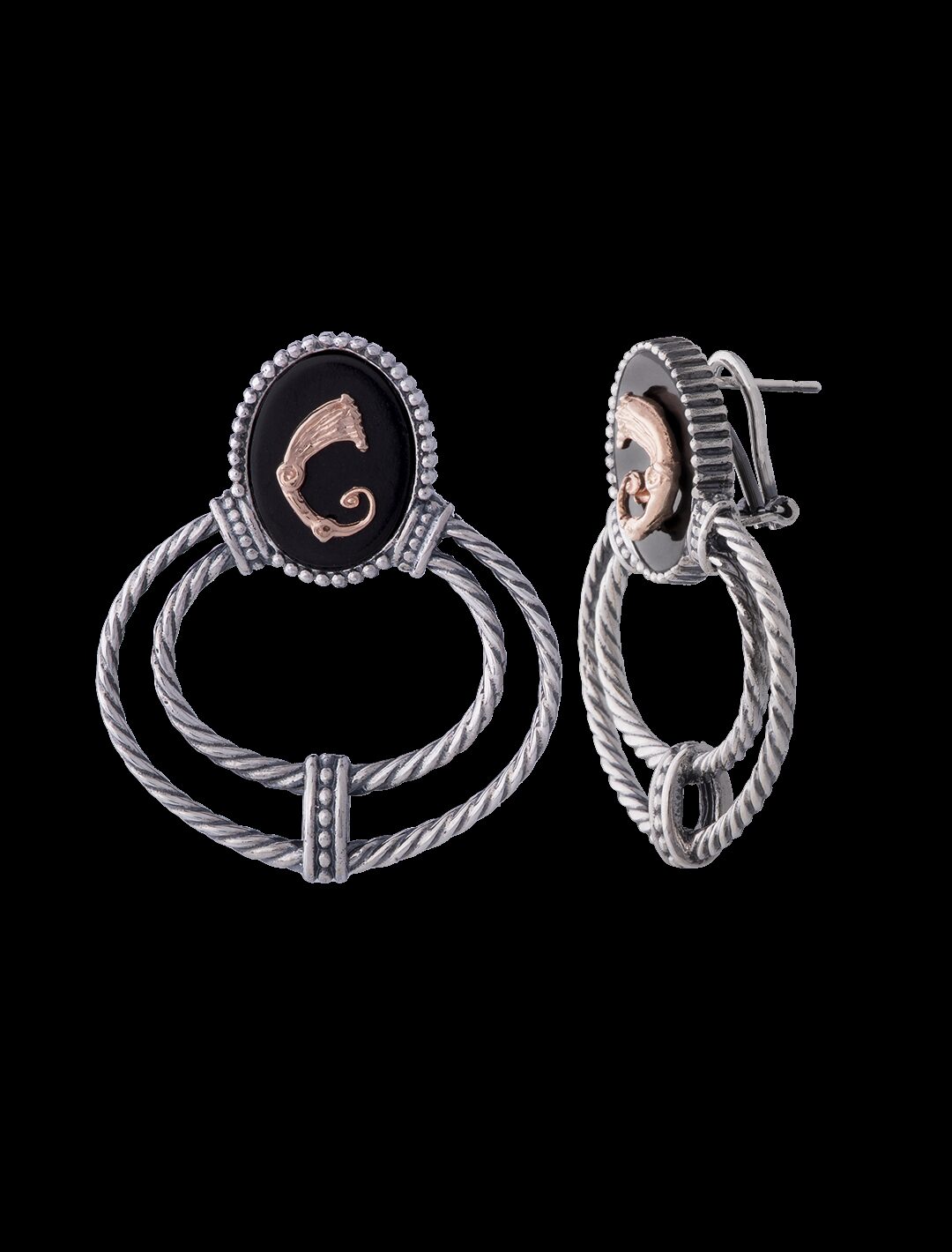 Orecchini Doppio torchon drago neri