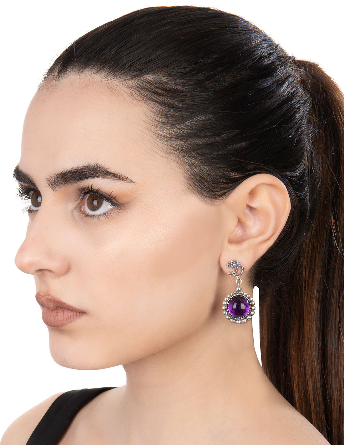 Orecchini Drago e cabochon argento