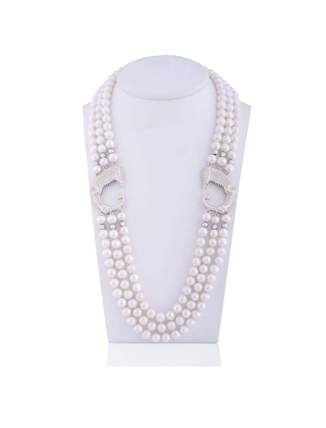 Collana a tre fili perle e doppio drago