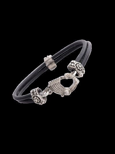 Bracciale Drago e doppio filo di cuoio