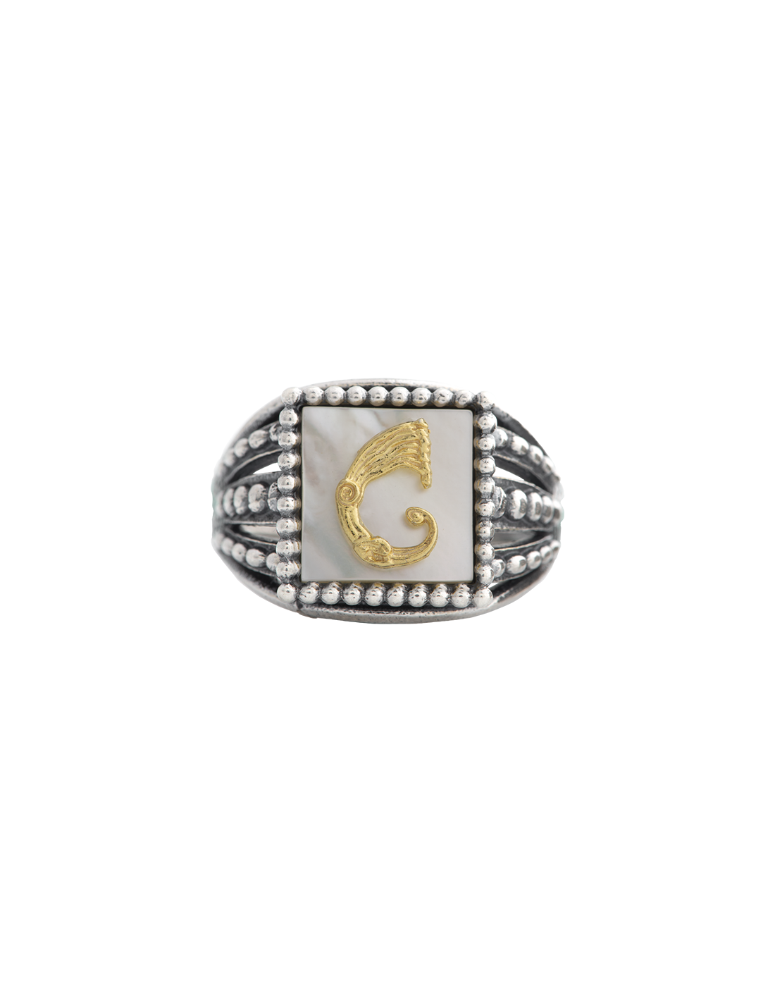 Anello Drago pallinato bianco