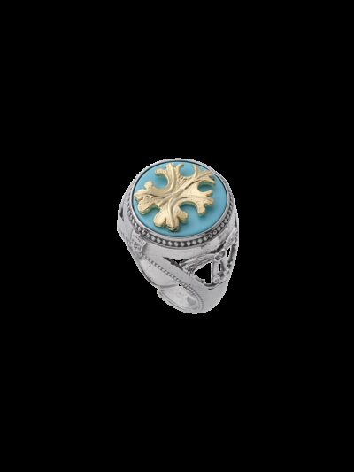 Anello dettagli florensi fiore - turchese e dorato