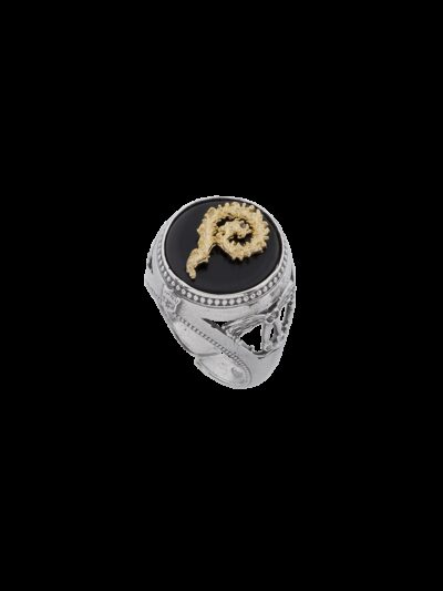 Anello dettagli florensi spirale liturgica alberata - agata nera e dorato