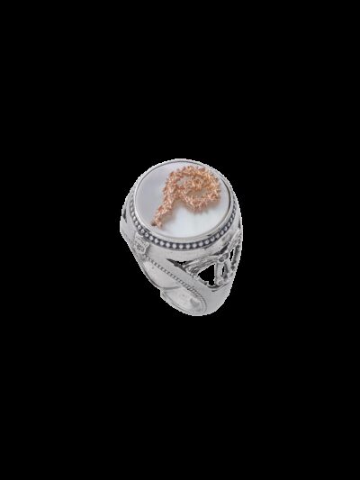 Anello dettagli florensi spirale liturgica alberata - madreperla e rosé