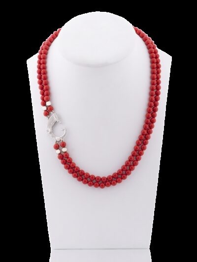 Collana a due fili coralli e drago