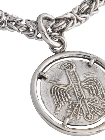 Bracciale albero-aquila in argento 925/1000, maglia bizantina con medaglia in argento 925/1000