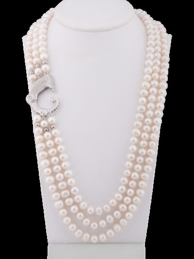 Collana 3 fili di perle con drago