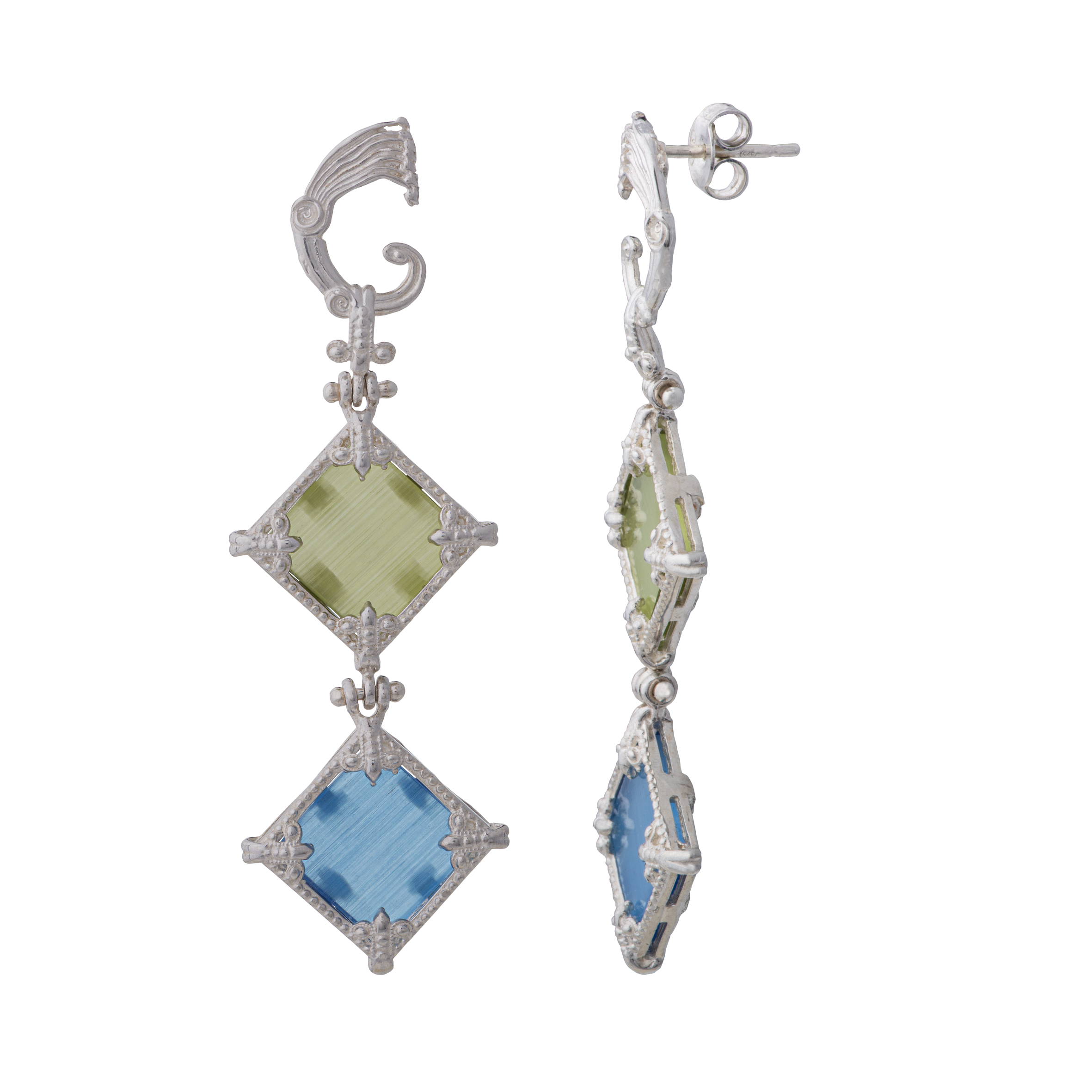 Orecchini Rhombus blu e lime