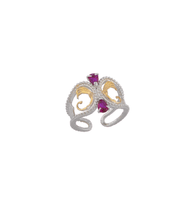 Anello ali di Drago dorate cristalli fucsia