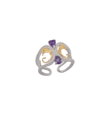 Anello ali di Drago dorate cristalli viola