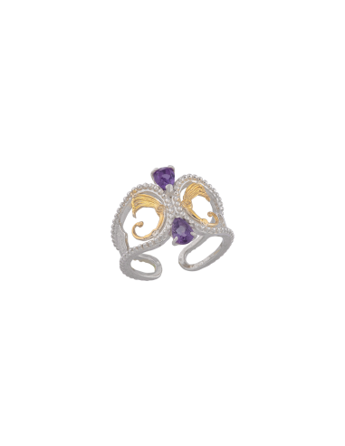 Anello ali di Drago dorate cristalli viola