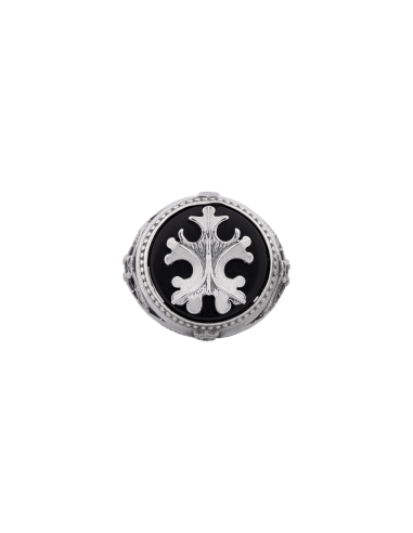 Anello dettagli florensi fiore - agata nera e argento - immagine 3