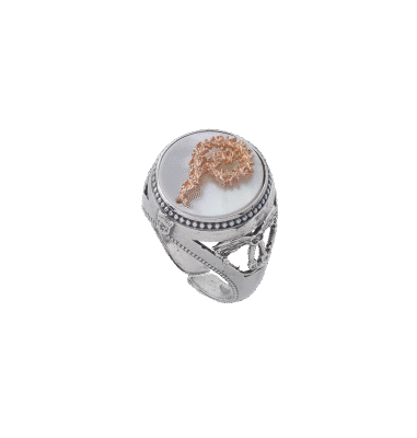 Anello dettagli florensi spirale liturgica alberata - madreperla e rosé