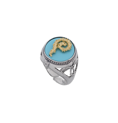 Anello dettagli florensi spirale liturgica alberata - turchese e rosé