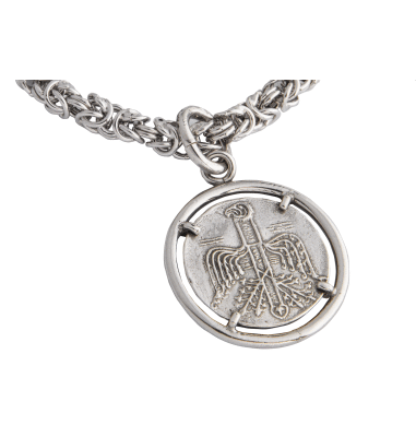 Bracciale albero-aquila in argento 925/1000, maglia bizantina con medaglia in argento 925/1000