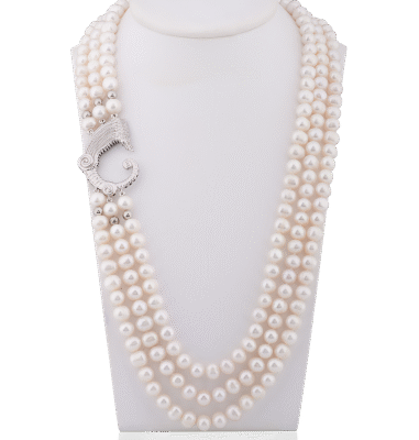 Collana 3 fili di perle con drago