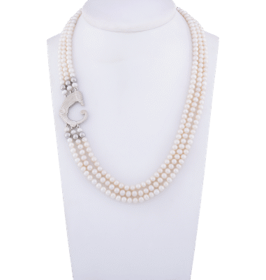 Collana a tre fili perle e drago