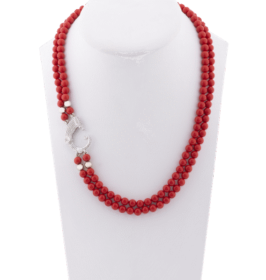 Collana a due fili coralli e drago