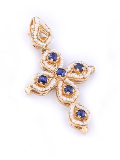 Croce gocce hollywoodiane con zaffiri