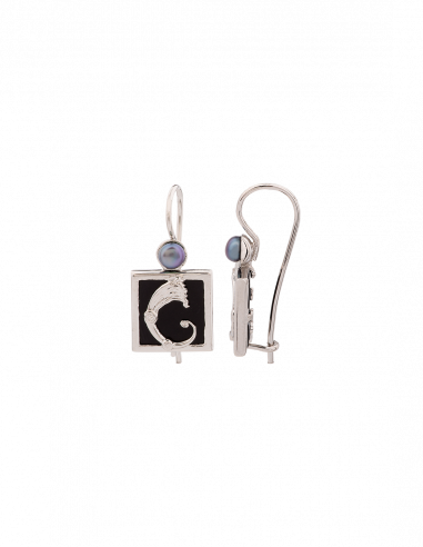 Orecchini Drago quadretti neri e perline - immagine 2