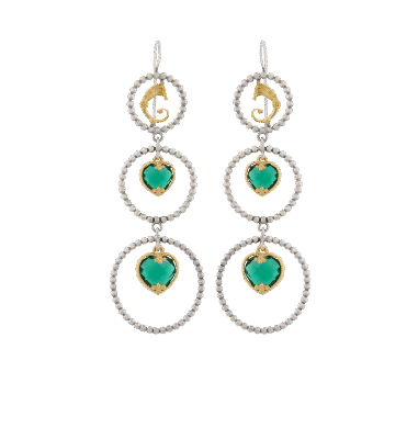 Orecchini Drago light cuore nel cuore verde e rosé