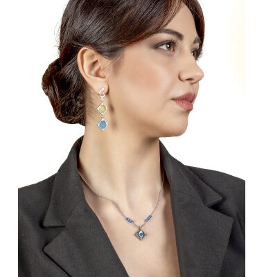 Orecchini Rhombus blu e lime